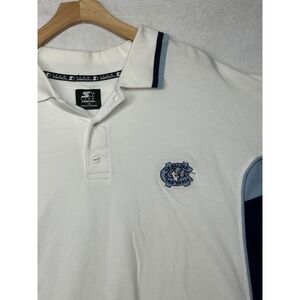 Vintage Starter UNC Tar Heels Polo  Mens White Blue Striped Collar Spellout Logo